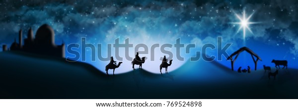 Christmas Nativity Scene Three Wise Men Stock Illustration 769524898 