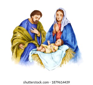 Christmas Nativity Scene Watercolor Botanical Hand Stock Illustration ...