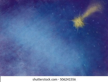 Christmas Nativity Star In A Starry Night, Abstract Artistic Textured Background With Copy Space For Text