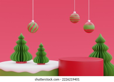 Christmas and New Year background with Xmas pine tree decoration for christmas, product display with copy space. 3d rendering.
 - Powered by Shutterstock