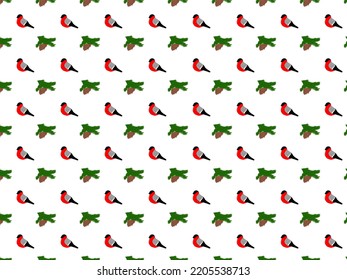 christmas and New Year pattern of bullfinches and pine branch on a white background for gift wrapping - Powered by Shutterstock