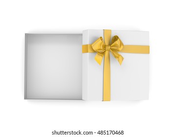 Christmas And New Year's Day ,Open Yellow Gift Box Top View White Background 3d Rendering