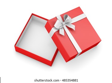 Christmas And New Year's Day ,Open Red Gift Box Top View White Background 3d Rendering