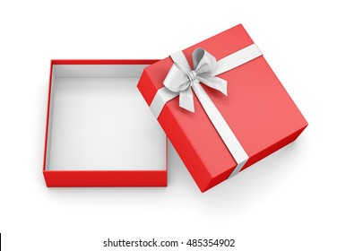 Christmas And New Year's Day ,Open Red Gift Box Top View White Background 3d Rendering 