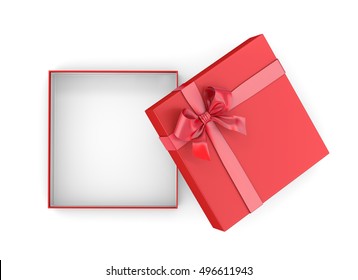  Christmas And New Year's Day ,Open Red Gift Box Top View White Background 3d Rendering   