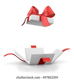  Christmas And New Year's Day ,Open Red Gift Box White Background 3d Rendering 