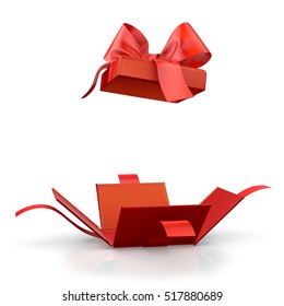  Christmas And New Year's Day ,Open Red Gift Box White Background 3d Rendering 