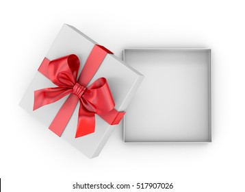Christmas And New Year's Day ,Open Red Gift Box Top View White Background 3d  Rendering