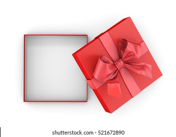  Christmas And New Year's Day ,Open Red Gift Box Top View On White Background 3d Rendering   