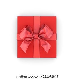 Christmas And New Year's Day , Red Gift Box Top View On White Background 3d Rendering