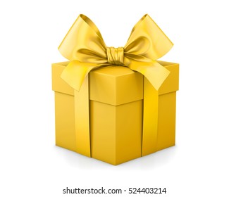 Christmas And New Year's Day , Yellow Gold Gift Box White Background 3d Rendering