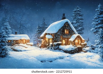 Christmas night a small cottage on top 3D illustration - Powered by Shutterstock