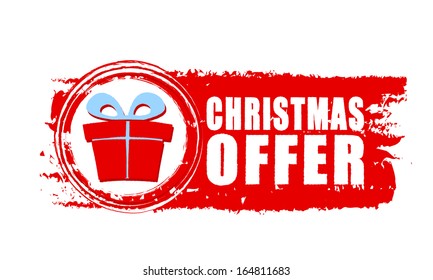 christmas offer - text and gift box sign on red drawn banner, business holiday concept - Powered by Shutterstock