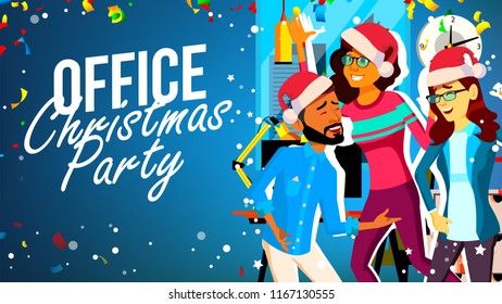 Christmas Party In Office. Santa Hats. Friends In Office. Merry People. New Year s Hats. Cartoon Illustration - Powered by Shutterstock