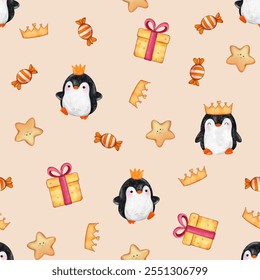 christmas pattern with cute penguin illustration in scandinavian style. - Powered by Shutterstock