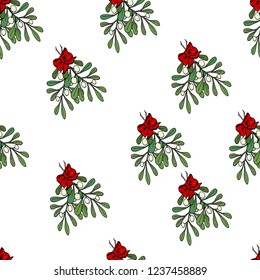 Christmas Pattern With Mistletoe Plant