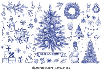 Christmas Pattern Sketch Style Hand Drawn Stock Vector (Royalty Free ...