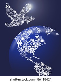 Christmas Peace Dove And Earth Globe Clipart Illustration