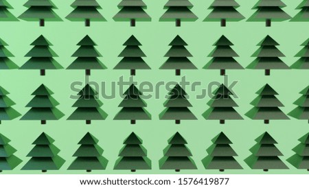 Christmas pine trees pattern on a green background. Xman concept. 3d render illustration