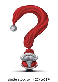 Christmas Questions And Holiday Gift Buying Guide Symbol As A Santa Clause Character With A Red Winter Hat Shaped As A Question Mark As A Concept For Seasonal Stress And Guidance.
