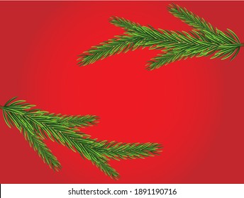 Christmas Red Background With Plants