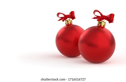 Christmas Red Balls Baubles Bombs Bulbs Colorful Decoration Isolated On White Background. Xmas Glass Ball. 3D Rendering.	
