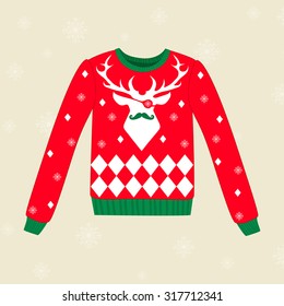 Christmas Red Ugly Sweater With Deer