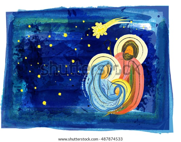 Natale Religione.Illustrazione Stock 487874533 A Tema Presepe Religioso Di Natale Sacra Famiglia