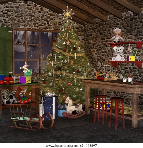 Christmas Room Desk Christmas Tree Other Stock Illustration 694443697
