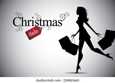 Christmas sale woman shopping bag background  - Powered by Shutterstock