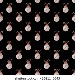 Christmas seamless pattern with beige balls. Retro Christmas background. Hand drawn illustration, design for textil and packaging.