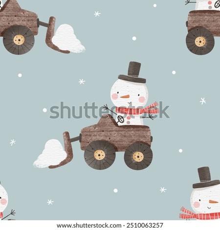 Christmas seamless pattern with cool snowmen on blue backgroung. Can be used for wallpaper, pattern fills, web page background, gifts. Creative Hand Drawn textures for winter holidays.