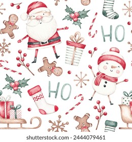 Christmas seamless pattern hand drawn by watercolor. Festive background. Christmas traditional symbols and objects - Powered by Shutterstock