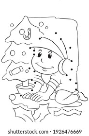 Christmas. Set Of Coloring Pages. Coloring Book. Cute And Funny Cartoon Characters. Illustration For Children.