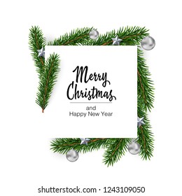 Christmas Square Shaped Layout Background With Fir Branches