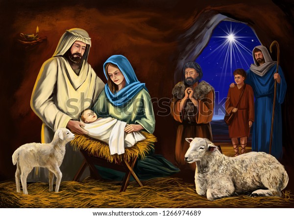 Download Christmas Story Christmas Night Mary Joseph Stock Illustration 1266974689 PSD Mockup Templates