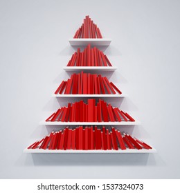 Christmas Tree From Books On The Shelf, 3d Rendering