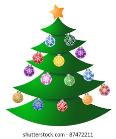 Christmas Tree with Colorful Ornaments and Tree Topper Illustration
