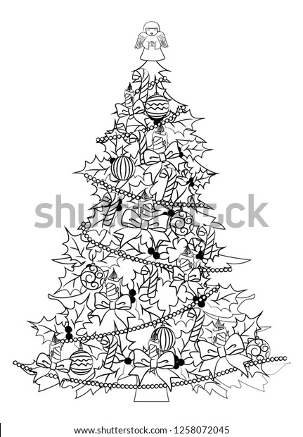 christmas tree coloring page stock illustration 1258072045