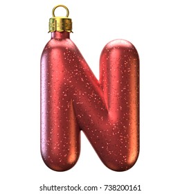 Christmas Tree Decoration Font, Letter N 3d Rendering