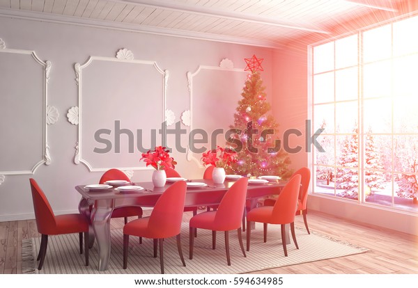 Christmas Tree Decorations Living Room 3d Stock Illustration