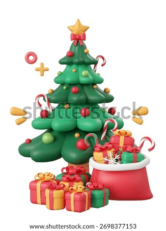 Christmas tree and gift box, Christmas theme elements 3d illustration