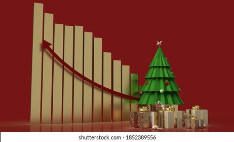 Christmas Tree Gift Boxes  And Chart Arrow Up For Holiday Marketing Content 3d Rendering.