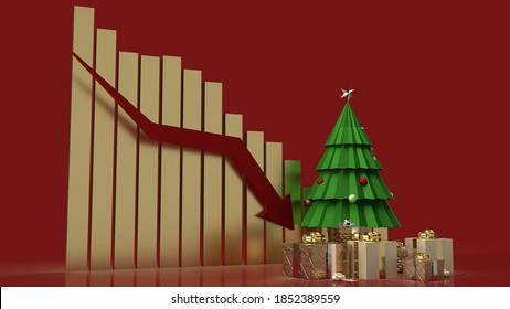 Christmas Tree Gift Boxes  And Chart Arrow Down For Holiday Marketing Content 3d Rendering.