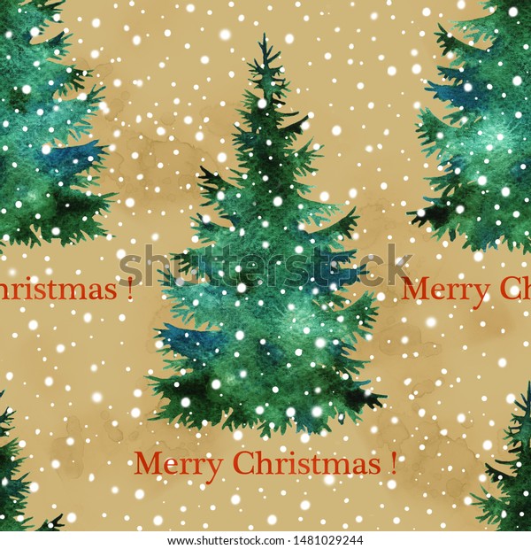 クリスマスツリーの手描きの水彩画のシルエット ビンテージホリデーのシームレスなパターン のイラスト素材