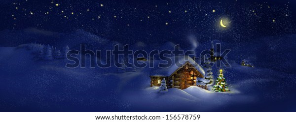 Christmas Tree Lights Front Log Cabin Stock Illustration 156578759