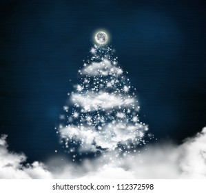 Christmas tree made of clouds and shining stars