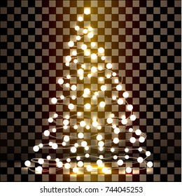 Christmas Tree Made Of Lights On A Transparent Background. Illustration.