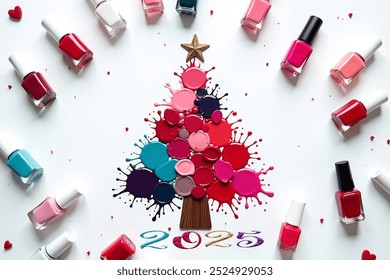 Christmas tree made from nail polish stains of different colors - Powered by Shutterstock