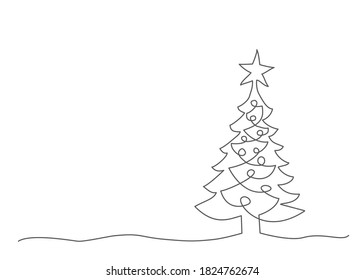 Christmas Tree. One Line Drawing On White Background.